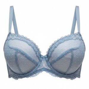 Victoria's Secret Lace Trim Bra Sheer Polka Dot‎ Unlined Adjustable Straps